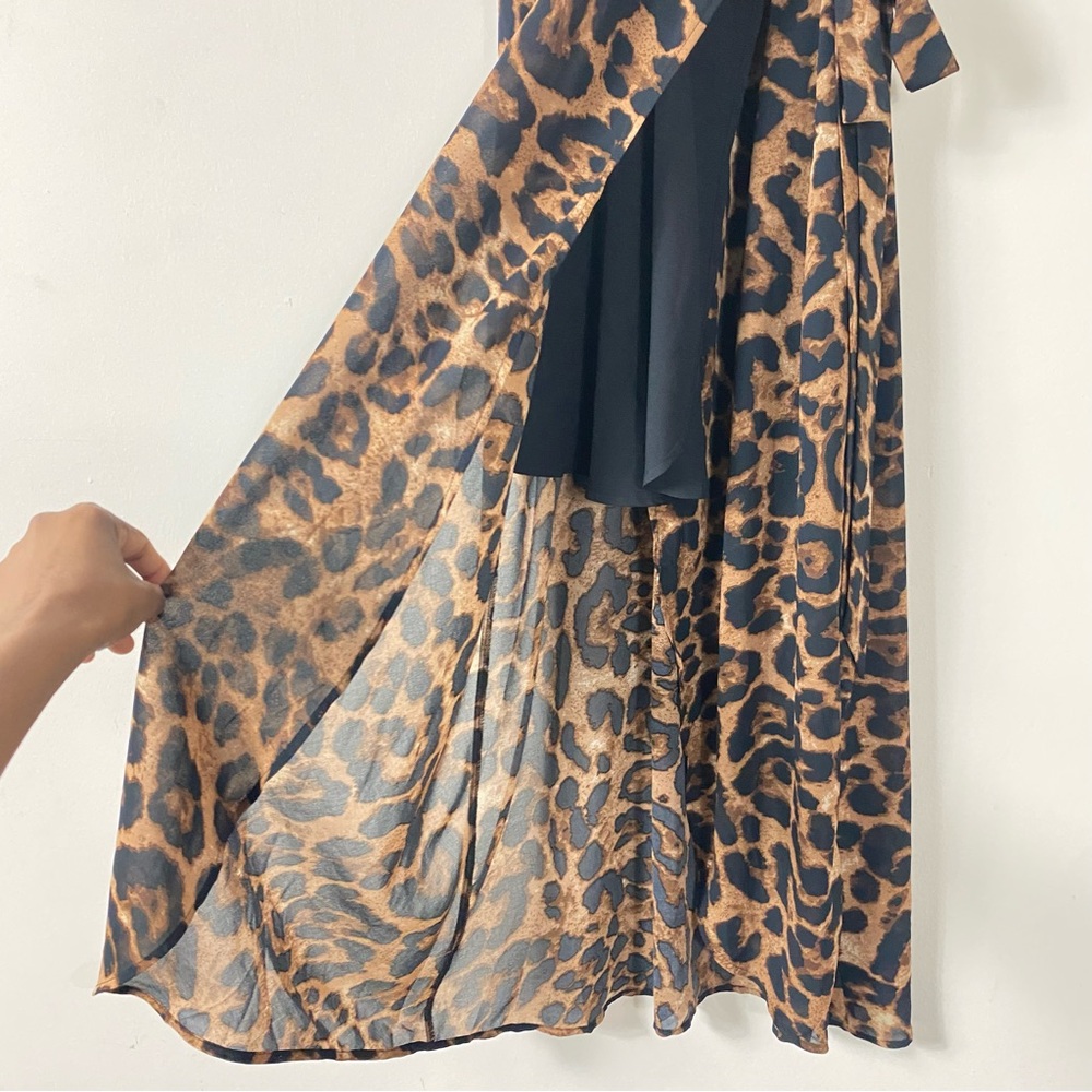 Bardot Brown Leopard Midi Wrap Dress - 4/XS - Picture 11 of 15